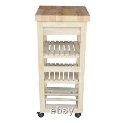 Solid Wood Kitchen Cart Trolley Server Butcher Block Wine Rack Drawer Unstained