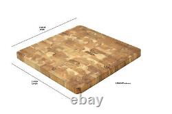 Square End Grain Butcher Block Brown 21 Inch Acacia Wood Cutting Board