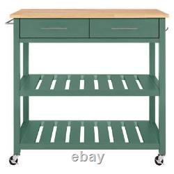 StyleWell Butcher Block Top Kitchen Island Cart Rolling Open Shelves Prep Table