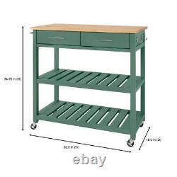 StyleWell Butcher Block Top Kitchen Island Cart Rolling Open Shelves Prep Table