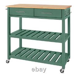 StyleWell Butcher Block Top Kitchen Island Cart Rolling Open Shelves Prep Table