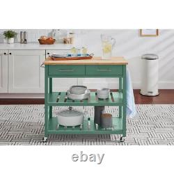 StyleWell Butcher Block Top Kitchen Island Cart Rolling Open Shelves Prep Table