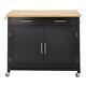 Stylewell Kitchen Cart Butcher Block Top Solid Natural Wood Black 2 Drawers
