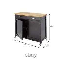 StyleWell Kitchen Cart Butcher Block Top Solid Natural Wood Black 2 Drawers
