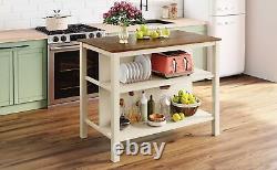 TOPMAX Solid Wood Rustic 45 Kitchen Island, Rubber Wood Butcher Block Table