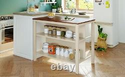 TOPMAX Solid Wood Rustic 45 Kitchen Island, Rubber Wood Butcher Block Table