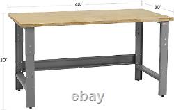 Table & Workbench 1 Thick Solid Oiled Wood Butcher Block Top, Height Adjustabl