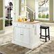 Top Kitchen Island In White Finish With 24-inch Black Upholstered Saddle Stools