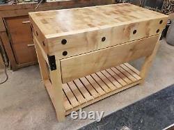 Traditional Sycamore Solid Reversible End Grain Butchers Block with stand