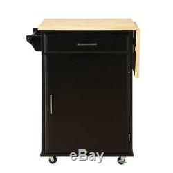 USL Small Kitchen Cart Drop Leaf Food-Safe Butcher Block Top Framed Wood Black