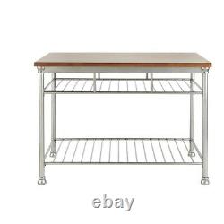 Utility Table Vintage Carmel Kitchen Metal Base Slotted Shelves Food Prep Carts