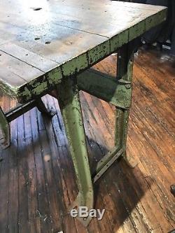 Vintage 1900s Industrial Butcher Block Table Work Bench Kitchen Green
