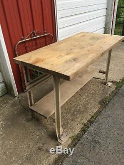 Vintage 5 Foot Butcher Block Wood Top Industrial Work Bench Table