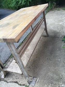 Vintage 5 Foot Butcher Block Wood Top Industrial Work Bench Table