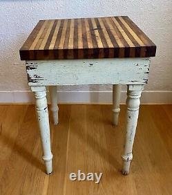 Vintage Antique Butcher Block Table Shabby Chic Redwood Primitive 23w