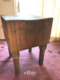 Vintage BUTCHER BLOCK TABLE Solid maple farm country chopping INDUSTRIAL antique