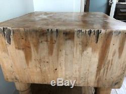 Vintage Butcher Block Dovetailed Solid Maple Wood Table Massive