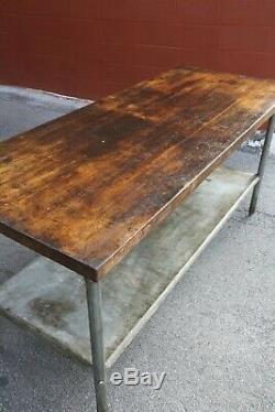 Vintage Butcher Block Table, Kitchen Island Bakers Cooking Station Desk wood top