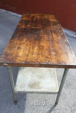 Vintage Butcher Block Table, Kitchen Island Bakers Cooking Station Desk wood top