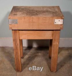 Vintage French Butcher Block Table Island in Solid Maple Wood