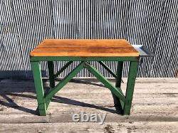 Vintage Industrial Factory Steel Metal Stand Maple Wood Butcherblock Table