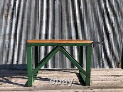 Vintage Industrial Factory Steel Metal Stand Maple Wood Butcherblock Table