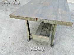 Vintage Industrial Wood Butcher Block Kitchen Island. Table. Work Table