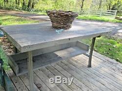 Vintage Industrial Wood Butcher Block Kitchen Island. Table. Work Table