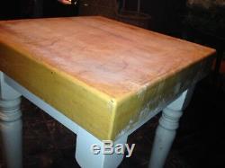 Vintage Kitchen Butcher Block Table White Legs Very Heavy