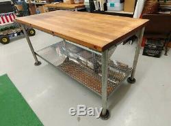 Vintage Refinished Kitchen Island Butcher Block Table Top Industrial Size