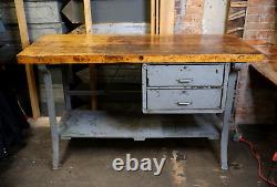 Vintage Workbench Cast Iron Legs Butcher Block Industrial table Kitchen Island