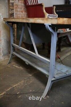 Vintage Workbench Cast Iron Legs Butcher Block Industrial table Kitchen Island