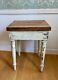 Vtg Antique Butcher Block Table Shabby Chic 23x23x32 Redwood Chippy Ivory With Top