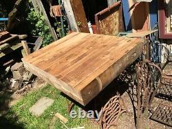Vtg Wood Butcher Block Table on Cast Iron Sewing Machine Base Industrial Table