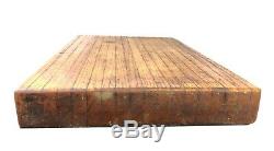 Vtg Wooden Butcher Block Heavy Industrial Cutting Board Footed 23.5 x 13.5 x 2
