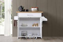 WHITE Wood Rolling Kitchen Island Butcher Block Table Cart Wheel Serving Buf