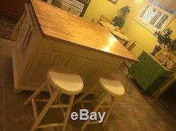 White Kitchen Island with Stools Butcher Block Cabinet LOCAL PICKUP ONLY HEAVY