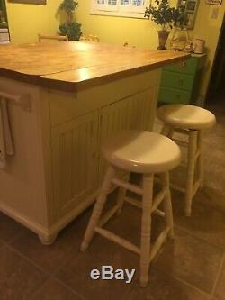White Kitchen Island with Stools Butcher Block Cabinet LOCAL PICKUP ONLY HEAVY