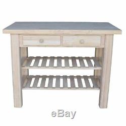 White Wood Kitchen Island Utility Table 2 Shelf Drawer Storage Butcher Block New