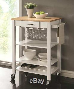 White and Natural Kitchen Cart with Butcher Block Top by Coaster 910025