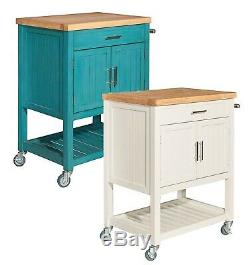 Wood Butcher Block Kitchen Island Cart Food Prep Station Shelf Storage & Wheels