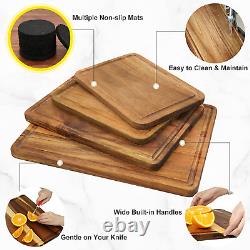 Wood Cutting Boards Acacia Butcher Block with Non-slip Mats Set of 4 for Kitchen