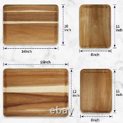 Wood Cutting Boards Acacia Butcher Block with Non-slip Mats Set of 4 for Kitchen