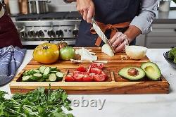 XL Thick Teak Wood Reversible Cutting Board Butcher Block w Juice Groove Kitchen