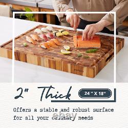 XXL Teak End-Grain Butcher Block Cutting Board 2-Inch Thick 20 x 15