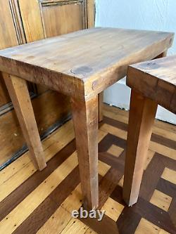 2 Tables d'appoint empilables en blocs de boucherie vintage, fabriquées à la main, rustiques et vieillies par les intempéries