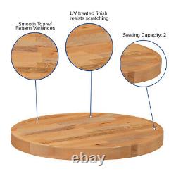 24'' Round Butcher Block Style Restaurant Table Top In Solid Wood Natural Finish