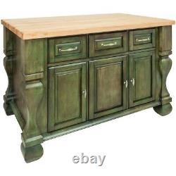 53 X 33,5 Aqua Green Wood Kitchen Island Cabinet Antique Meubles Ferme