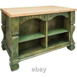 53 X 33,5 Aqua Green Wood Kitchen Island Cabinet Antique Meubles Ferme