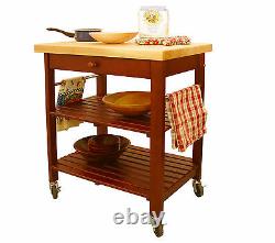 Catskill Craftsmen Roll About Cart Kitchen Island Natural Wood Table Top Storage